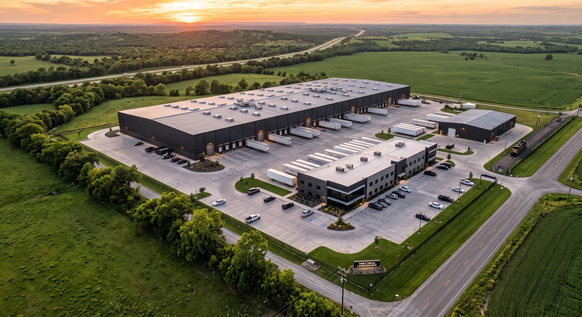 Completed Adventum industrial development at dusk